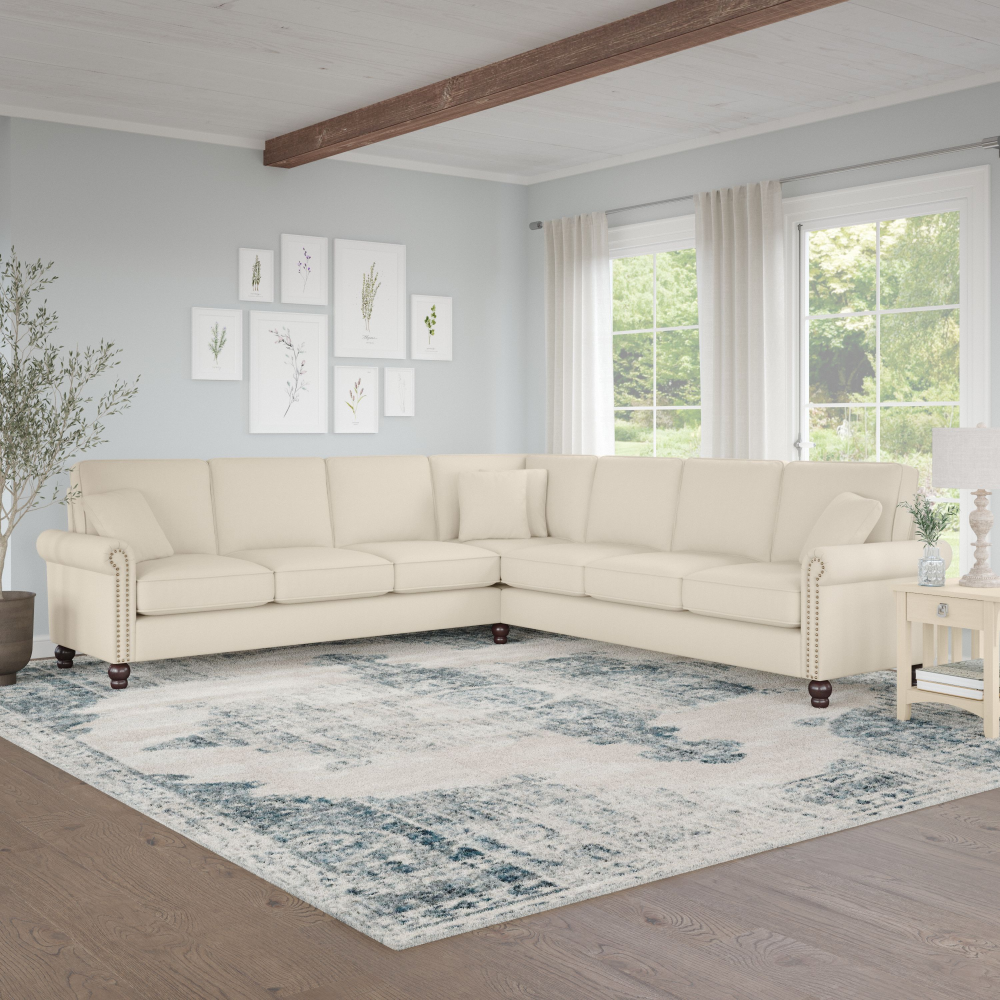 Shop Bush Furniture Coventry 111W L Shaped Sectional Couch, Image 02, CVY110BCRH-03K, #color_cream herringbone fabric