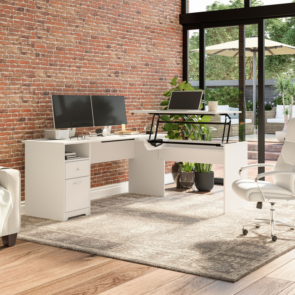 Shop Bush Furniture Cabot 72W 3 Position Sit to Stand L Shaped Desk, Image 02, CAB050WHN, #color_white