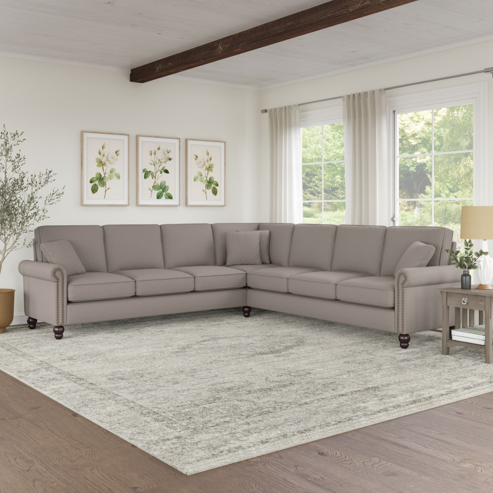 Shop Bush Furniture Coventry 111W L Shaped Sectional Couch, Image 02, CVY110BBGH-03K, #color_beige herringbone fabric