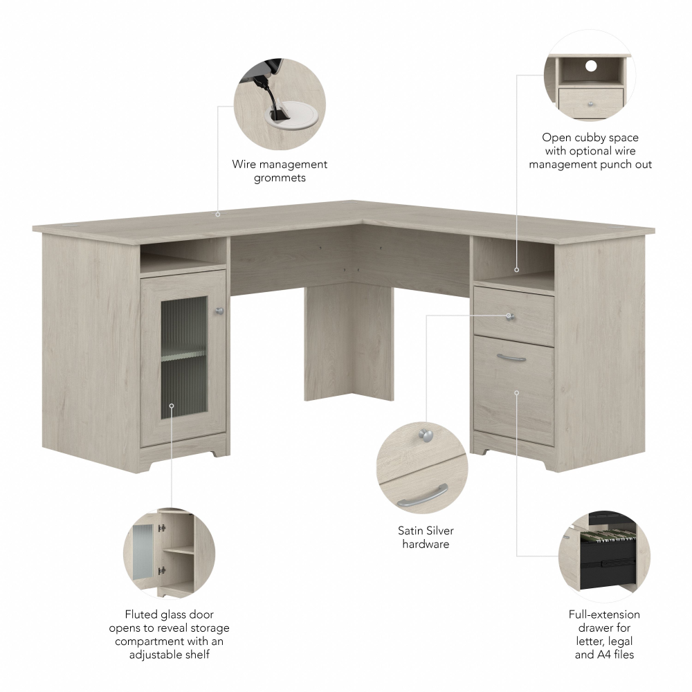 Shop Bush Furniture Cabot 60W L Shaped Computer Desk with Storage, Image 08, WC31130K, #color_linen white oak