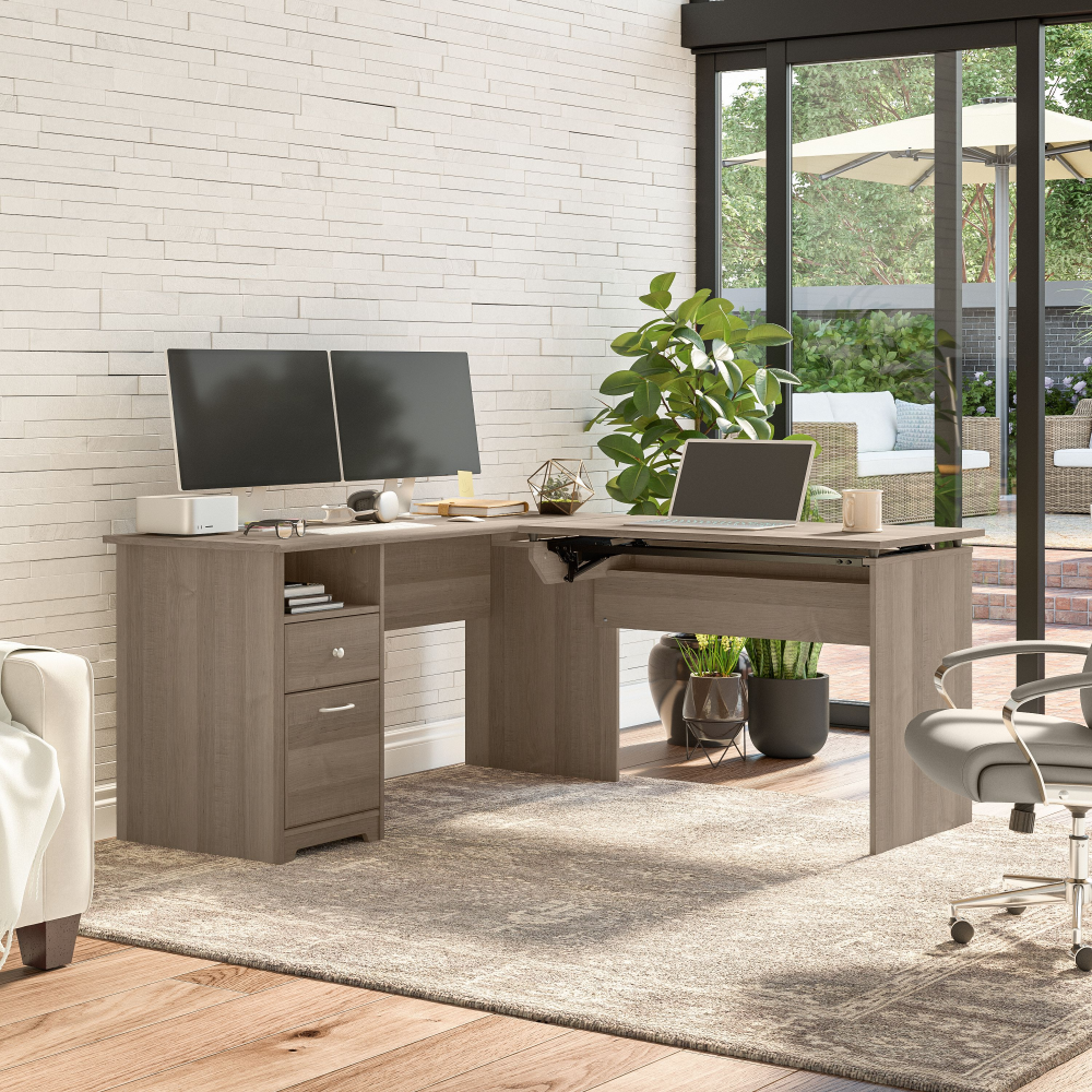 Shop Bush Furniture Cabot 60W 3 Position Sit to Stand L Shaped Desk, Image 04, CAB043AG, #color_ash gray