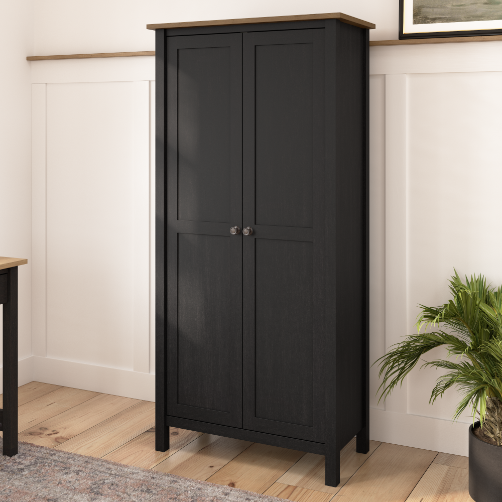 Shop Bush Furniture Mayfield Tall Storage Cabinet with Doors, Image 02, MAS132V2P-03, #color_vintage black/reclaimed pine