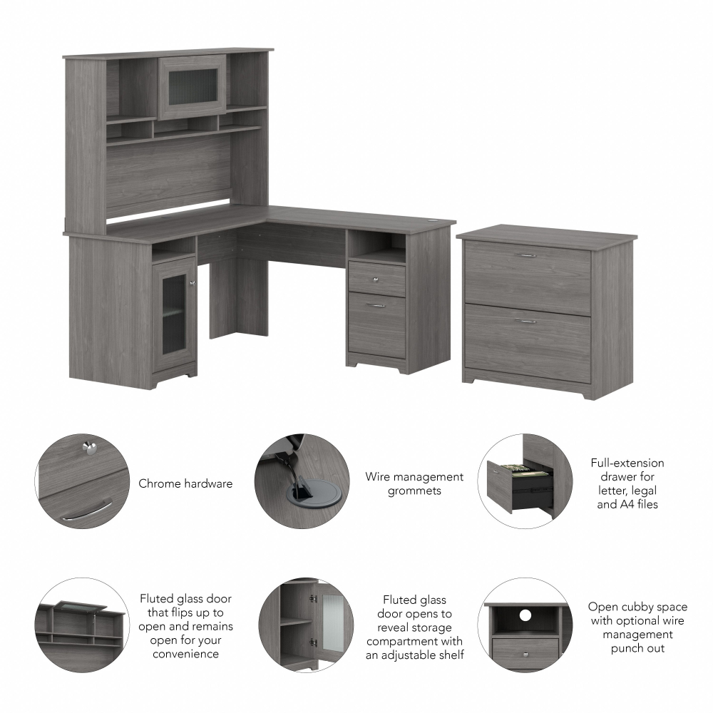 Shop Bush Furniture Cabot 60W L Shaped Computer Desk with Hutch and Lateral File Cabinet, Image 06, CAB005MG, #color_modern gray