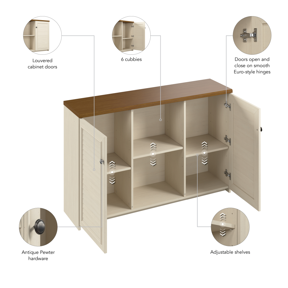 Shop Bush Furniture Fairview Accent Cabinet with Doors, Image 07, WC53248-03, #color_antique white/tea maple