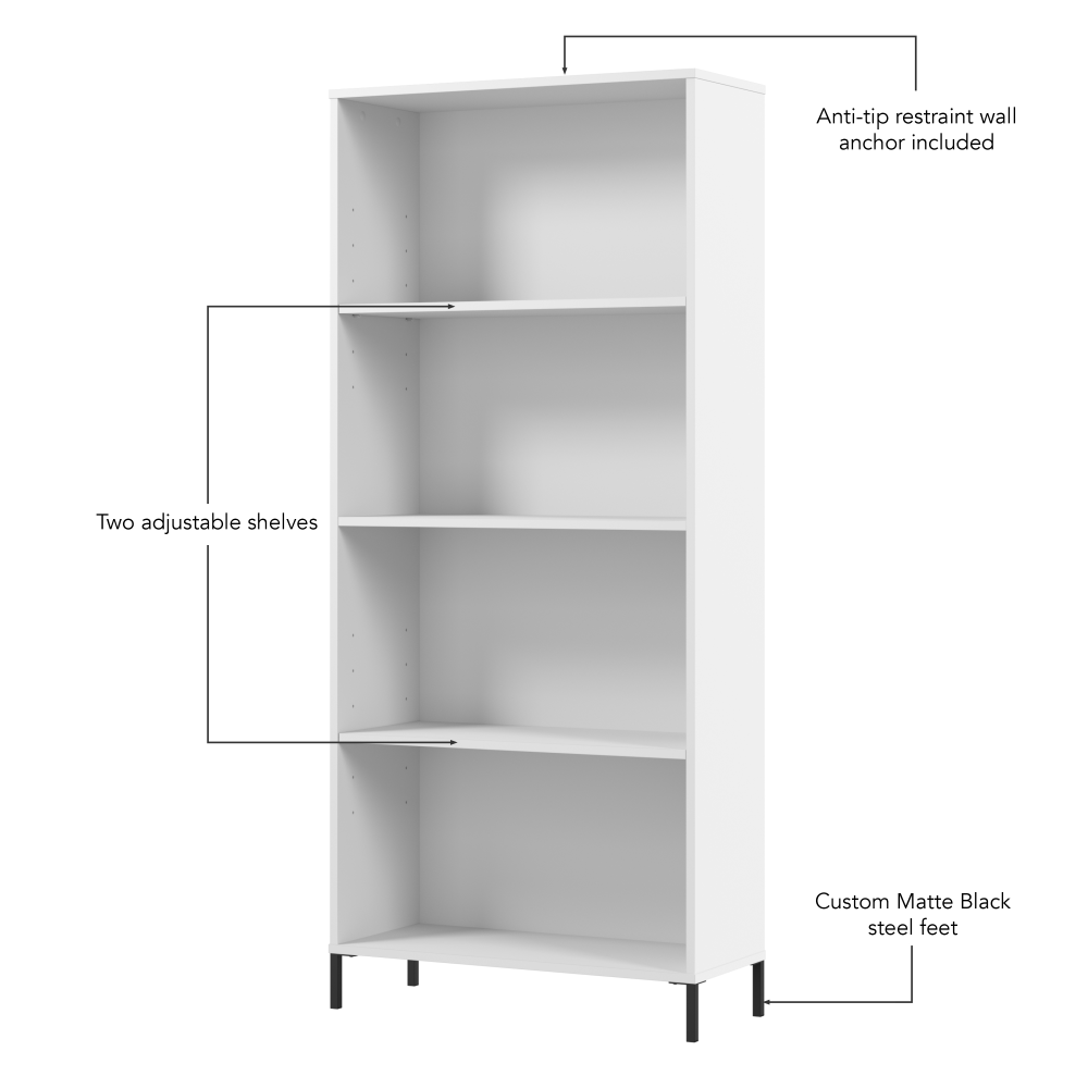 Shop Bush Furniture Soho 4 Shelf Bookcase, Image 05, SHB129WH-Z, #color_white