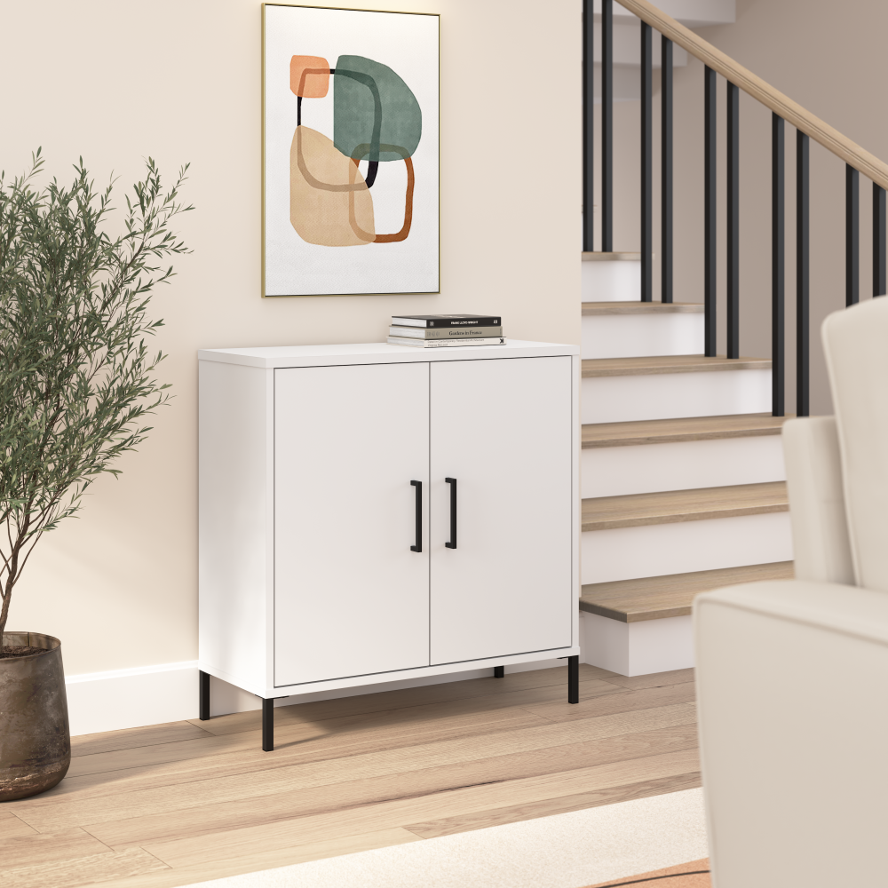 Shop Bush Furniture Essence Low Storage Cabinet with Doors, Image 02, ESS229WH, #color_white