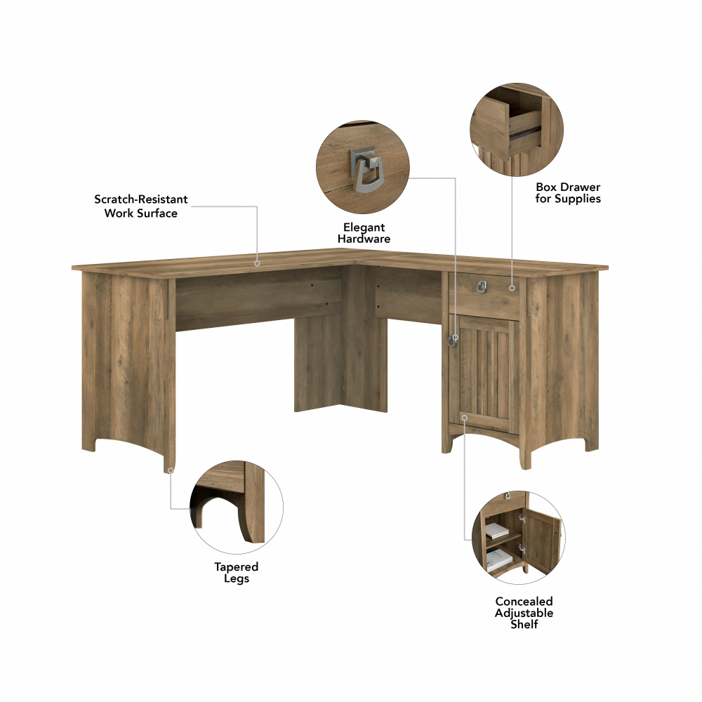 Shop Bush Furniture Salinas 60W L Shaped Desk with Storage, Image 08, SAD160RCP-03, #color_reclaimed pine
