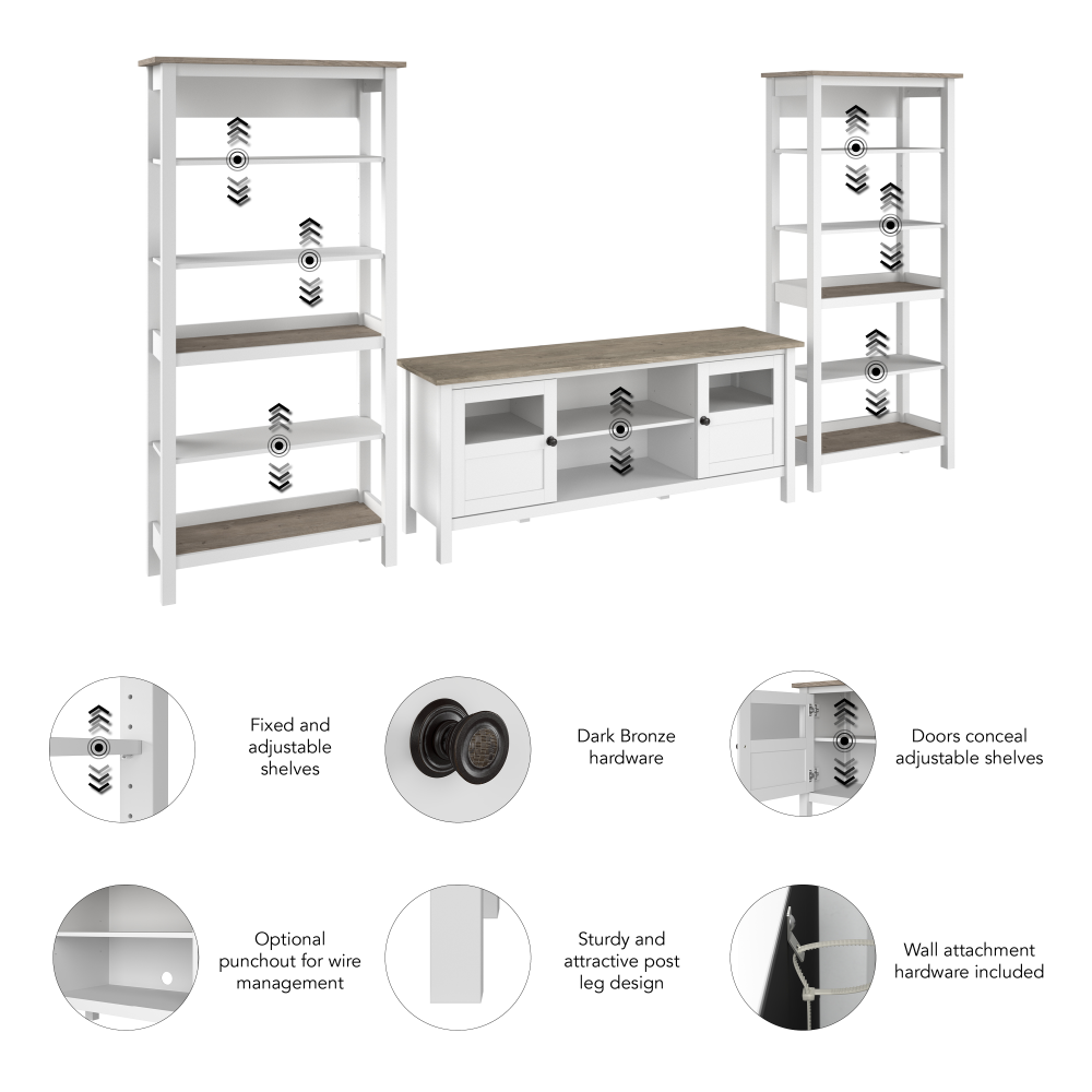 Shop Bush Furniture Mayfield 60W TV Stand with Bookcases, Image 07, MAY031GW2, #color_shiplap gray/pure white