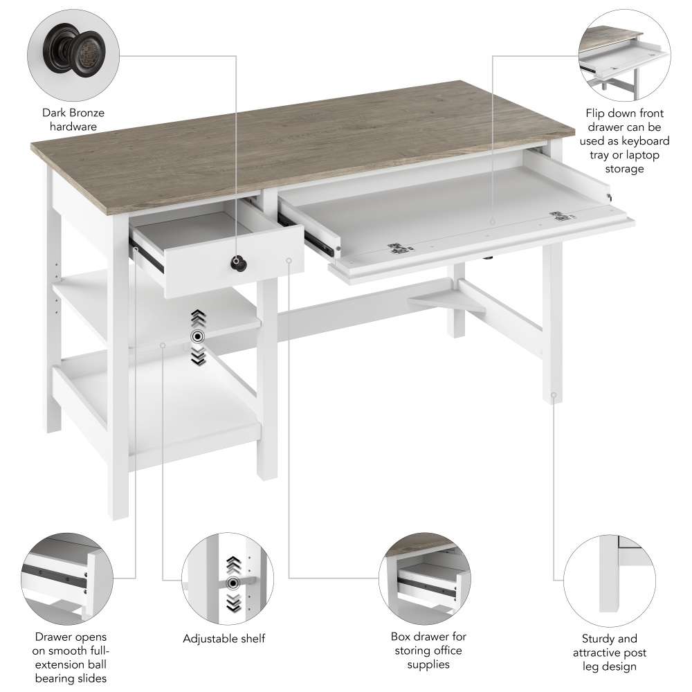 Shop Bush Furniture Mayfield 54W Computer Desk with Shelves, Image 08, MAD154GW2-03, #color_shiplap gray/pure white