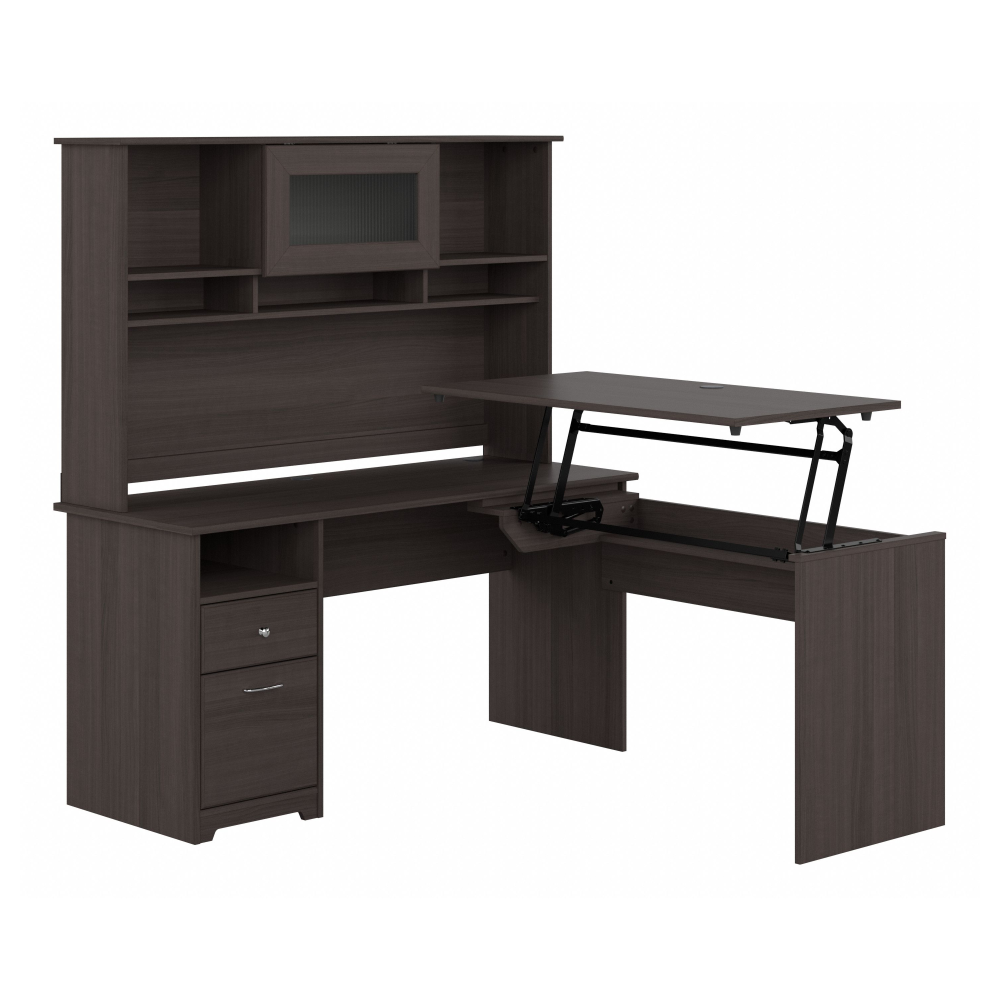 Shop Bush Furniture Cabot 60W 3 Position Sit to Stand L Shaped Desk with Hutch, Image 01, CAB045HRG, #color_heather gray