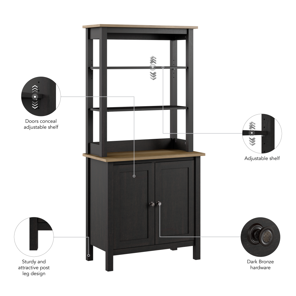 Shop Bush Furniture Mayfield 5 Shelf Bookcase with Doors, Image 07, MAY019V2P, #color_vintage black/reclaimed pine