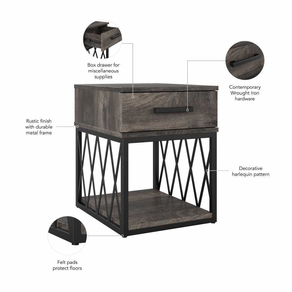 Shop Bush Furniture City Park Industrial End Table with Drawer, Image 08, CPT118GH-03, #color_dark gray hickory