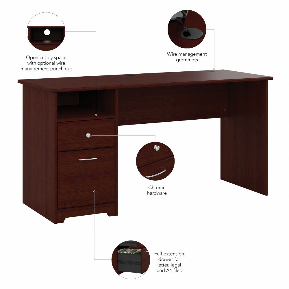 Shop Bush Furniture Cabot 60W Computer Desk with Drawers, Image 08, WC31460-03, #color_harvest cherry