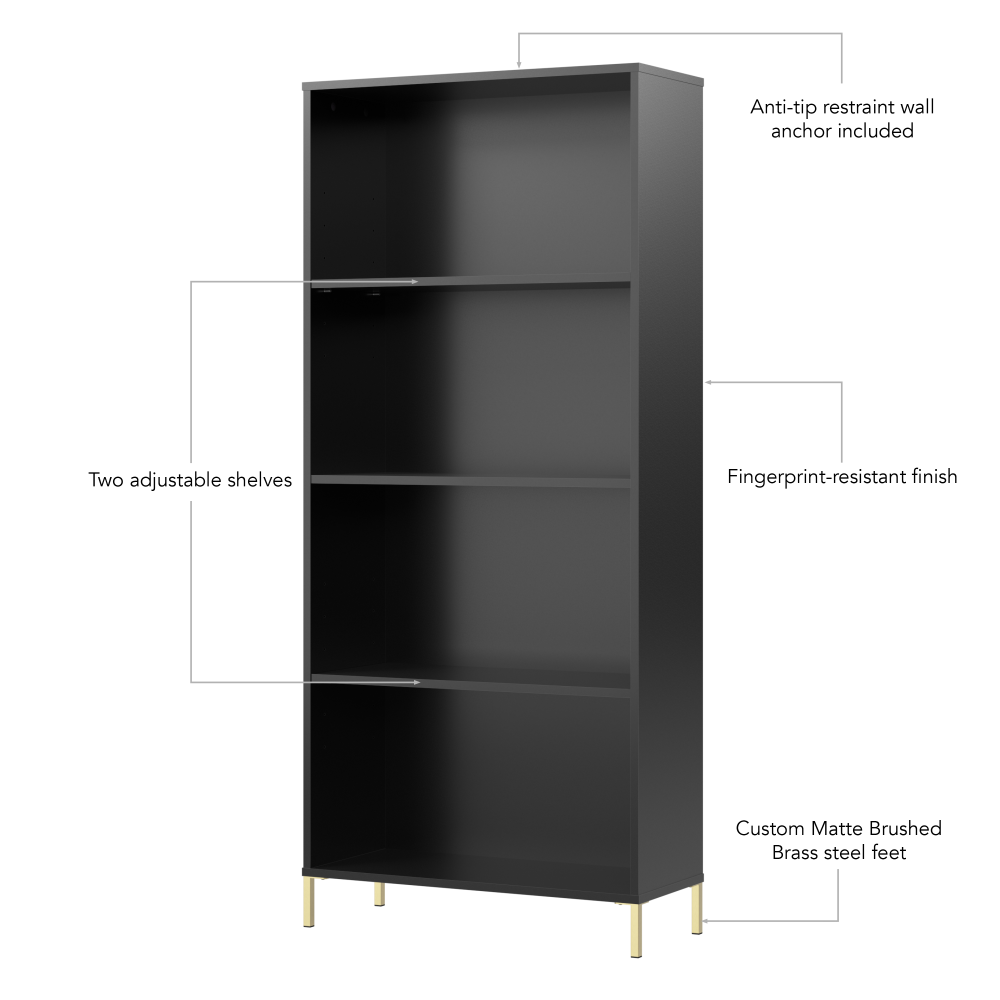 Shop Bush Furniture Soho 4 Shelf Bookcase, Image 05, SHB129BL-Z, #color_black stipple