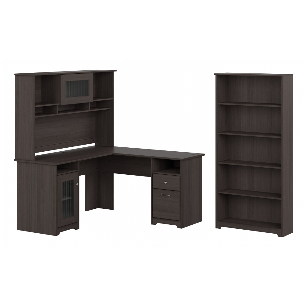 Shop Bush Furniture Cabot 60W L Shaped Computer Desk with Hutch and 5 Shelf Bookcase, Image 01, CAB011HRG, #color_heather gray