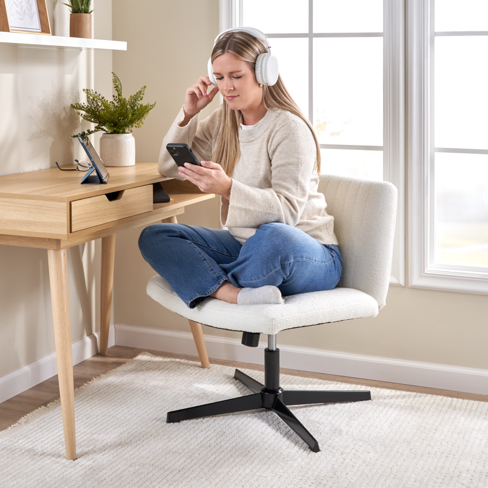 Shop Bush Furniture Sutton Armless Computer Chair Without Wheels, Image 03, CH4201LCF-03, #color_light cream fabric