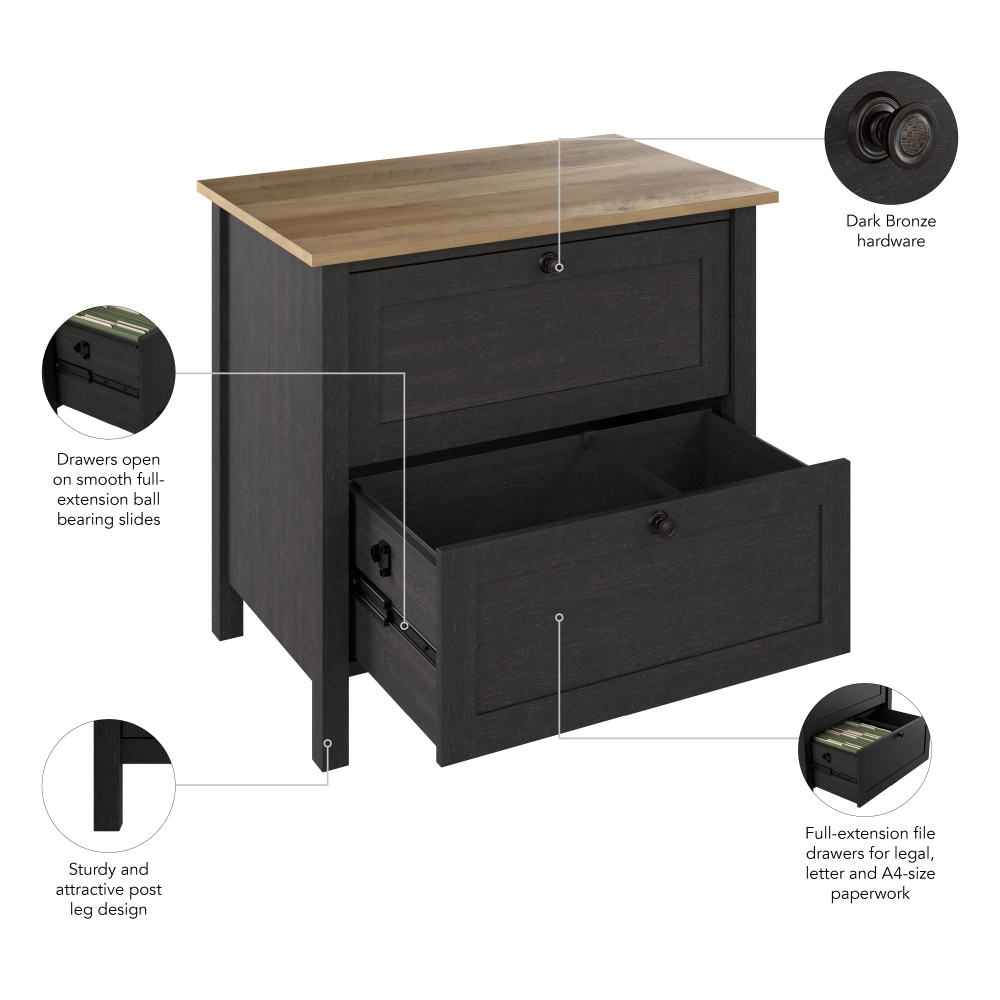 Shop Bush Furniture Mayfield 2 Drawer Lateral File Cabinet, Image 08, MAF131V2P-03, #color_vintage black/reclaimed pine