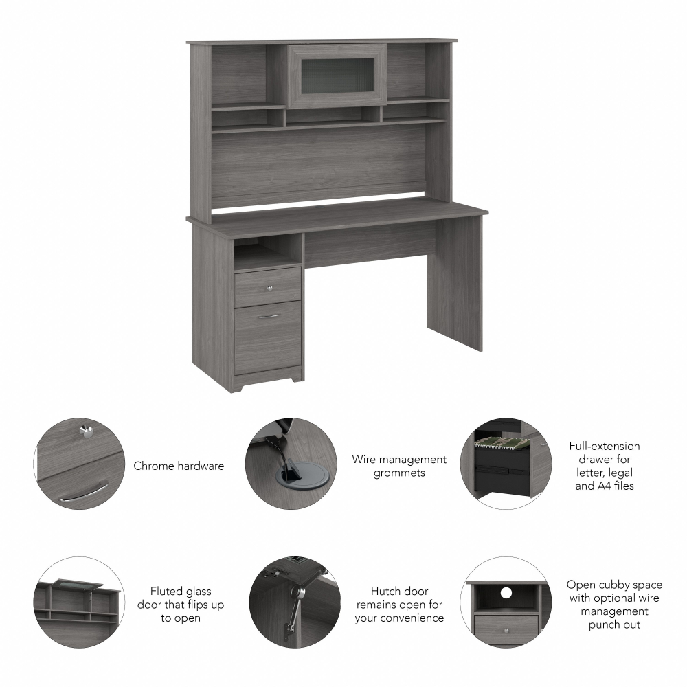 Shop Bush Furniture Cabot 60W Computer Desk with Hutch, Image 06, CAB042MG, #color_modern gray