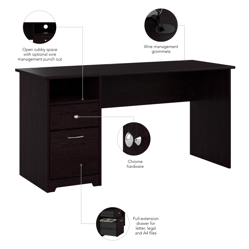 Shop Bush Furniture Cabot 60W Computer Desk with Drawers, Image 08, WC31860-03, #color_espresso oak
