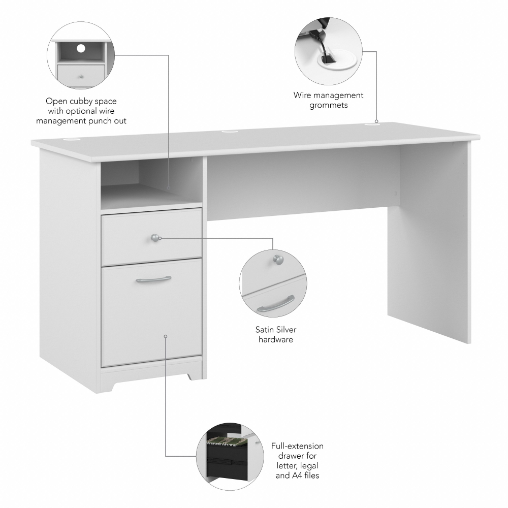 Shop Bush Furniture Cabot 60W Computer Desk with Drawers, Image 08, WC31960, #color_white