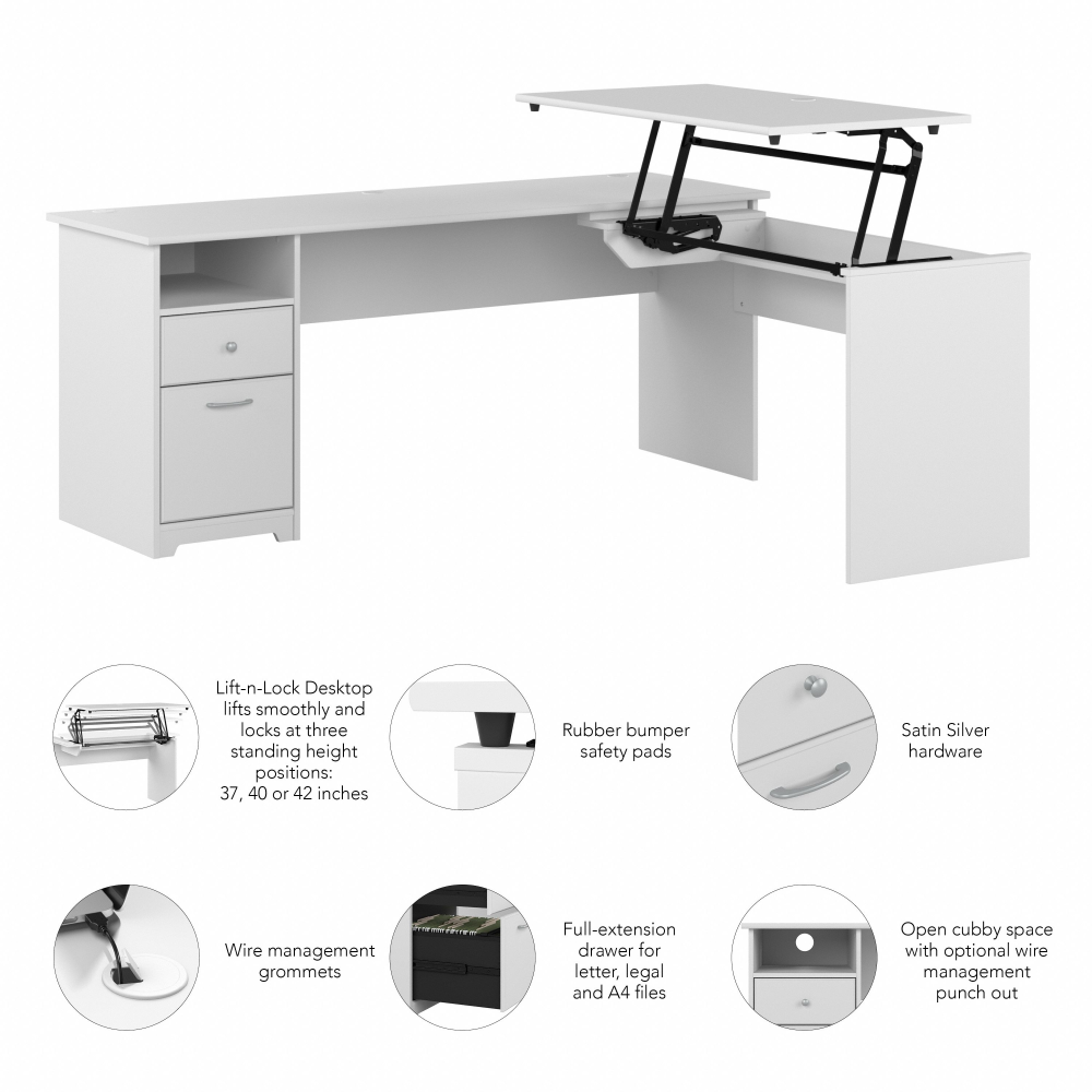 Shop Bush Furniture Cabot 60W 3 Position Sit to Stand L Shaped Desk, Image 08, CAB043WHN, #color_white