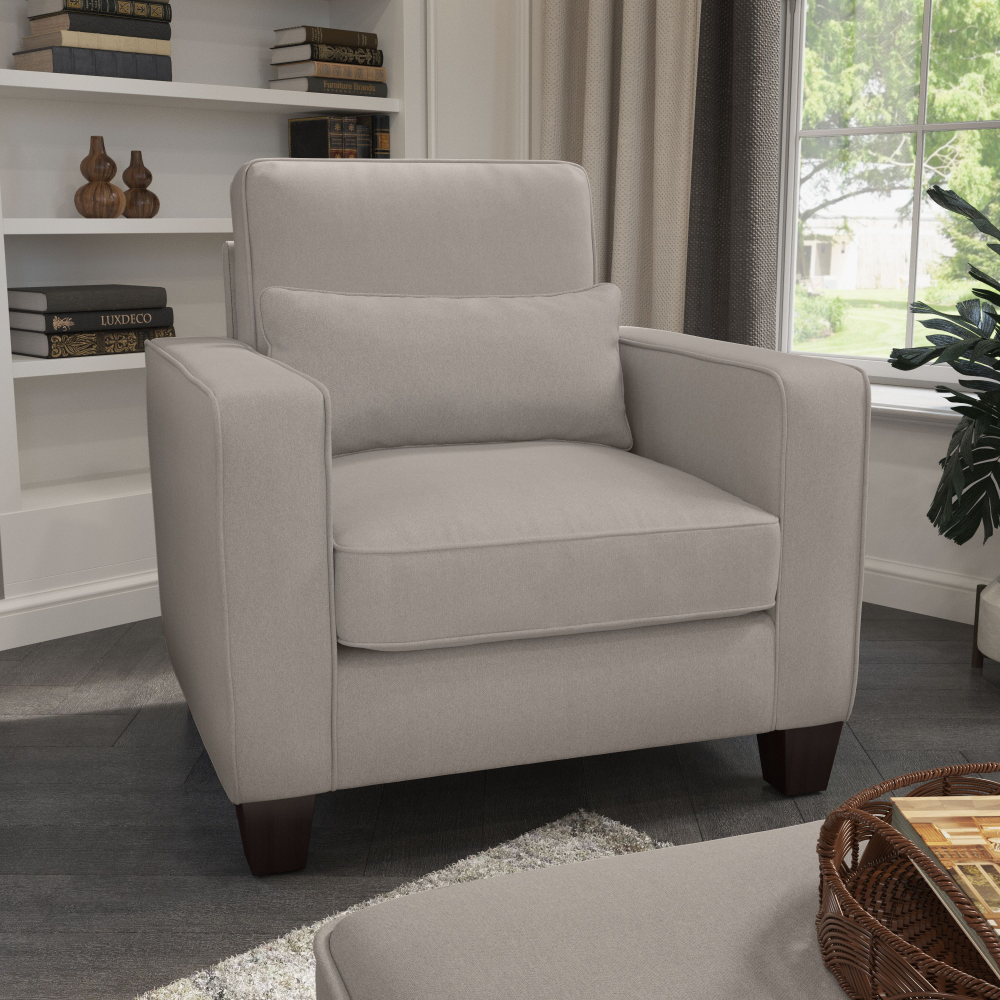 Shop Bush Furniture Stockton Accent Chair with Arms, Image 02, SNK36SBGH-03, #color_beige herringbone fabric