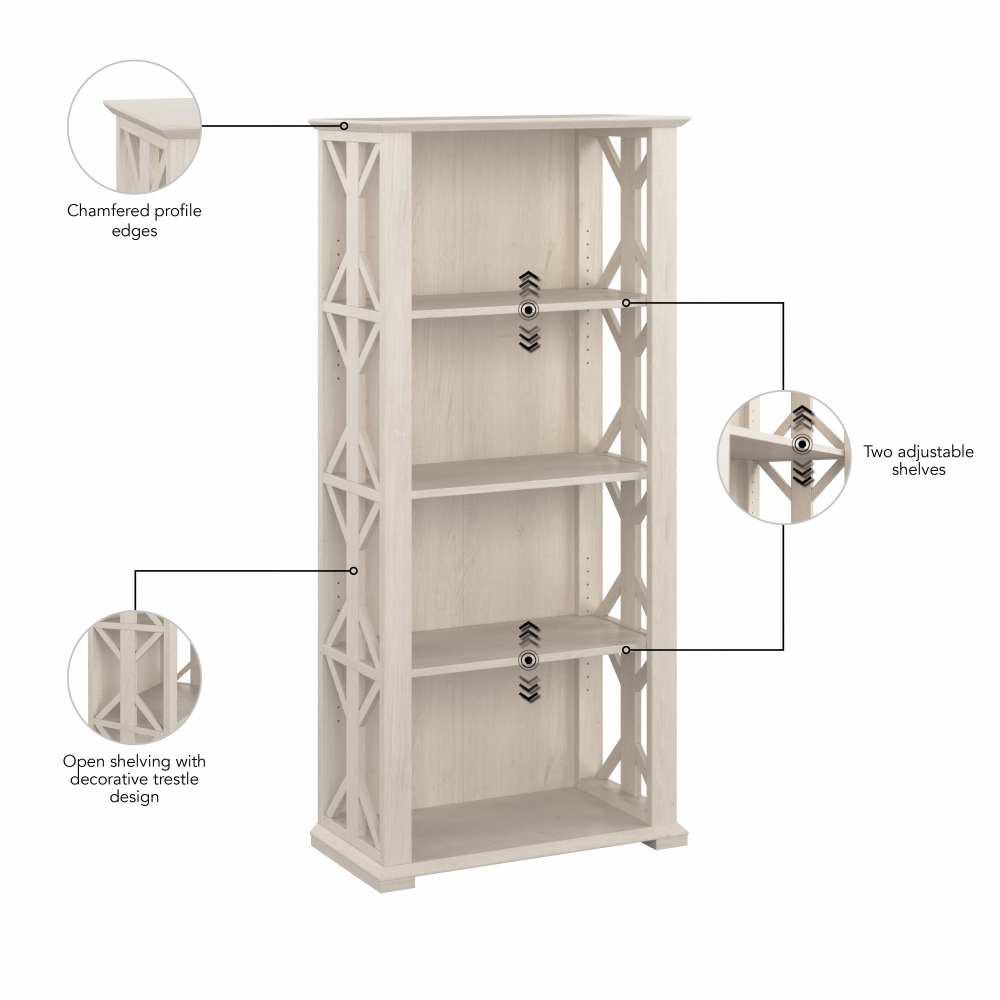 Shop Bush Furniture Homestead 4 Shelf Farmhouse Bookcase, Image 08, HOB166LW-03, #color_linen white oak