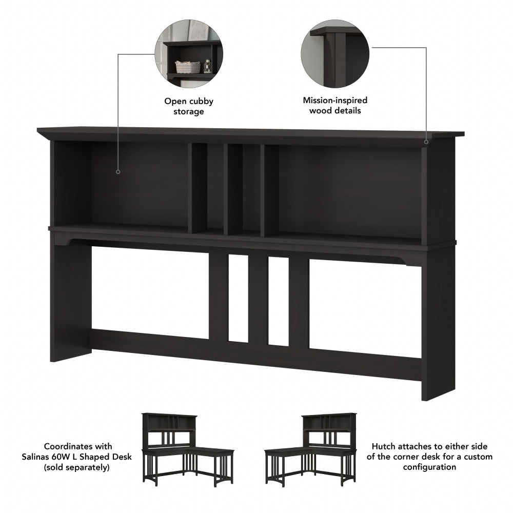 Shop Bush Furniture Salinas 60W Hutch for L Shaped Desk, Image 04, SAH160VB-03, #color_vintage black