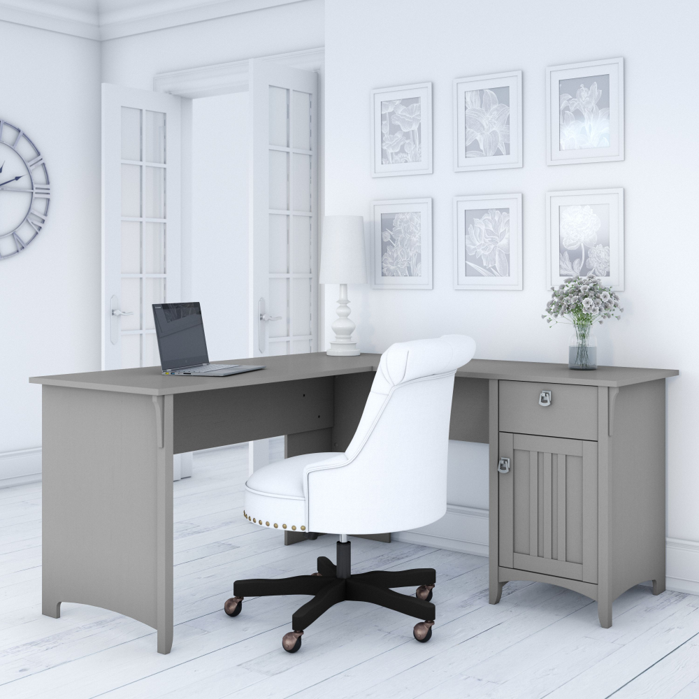 Shop Bush Furniture Salinas 60W L Shaped Desk with Storage, Image 02, SAD160CG-03, #color_cape cod gray