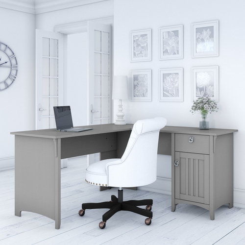 Shop Bush Furniture Salinas 60W L Shaped Desk with Storage, Image 02, SAD160CG-03, #color_cape cod gray