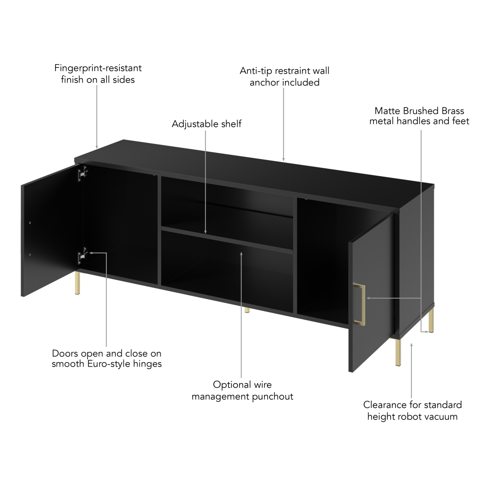 Shop Bush Furniture Soho 58W TV Stand, Image 06, SHV158BL-Z, #color_black stipple