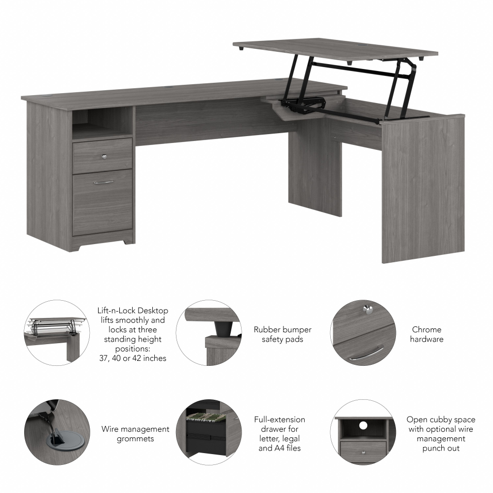 Shop Bush Furniture Cabot 72W 3 Position Sit to Stand L Shaped Desk, Image 08, CAB050MG, #color_modern gray