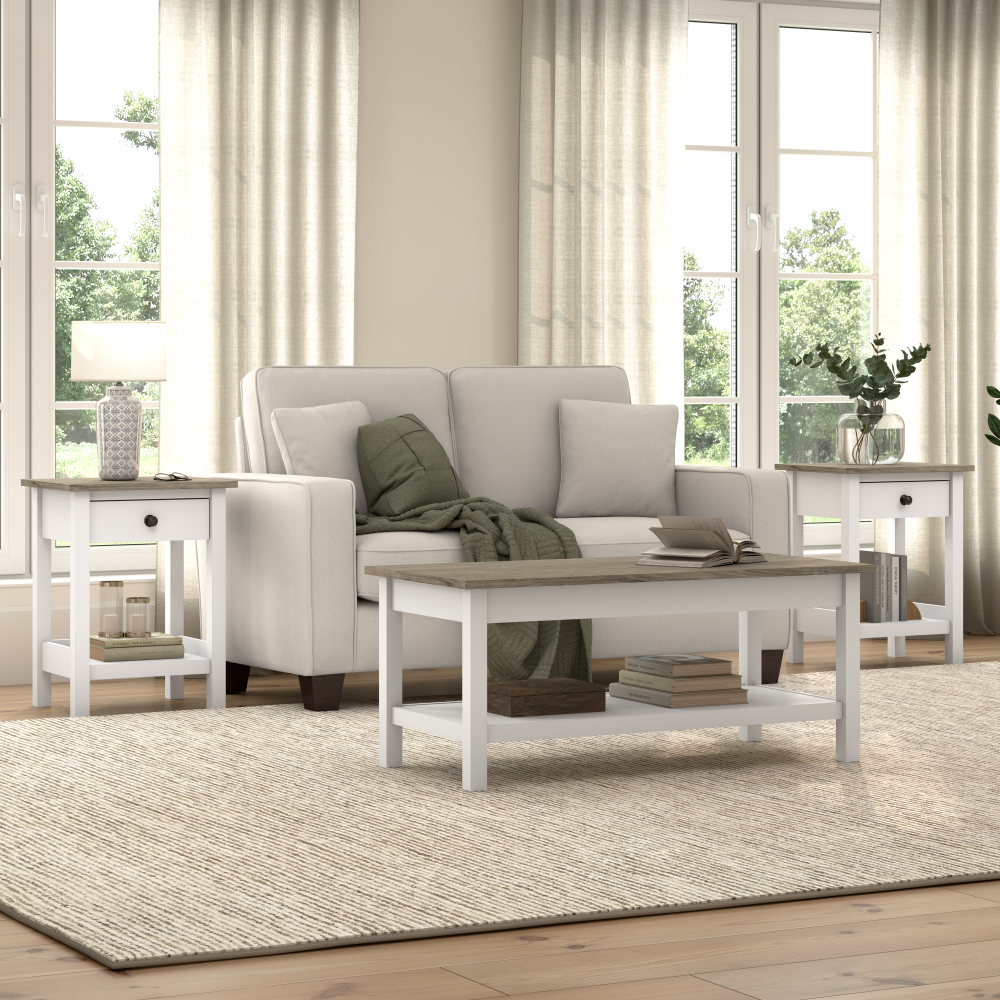 Shop Bush Furniture Mayfield Coffee Table with End Tables, Image 02, MAY030GW2, #color_shiplap gray/pure white
