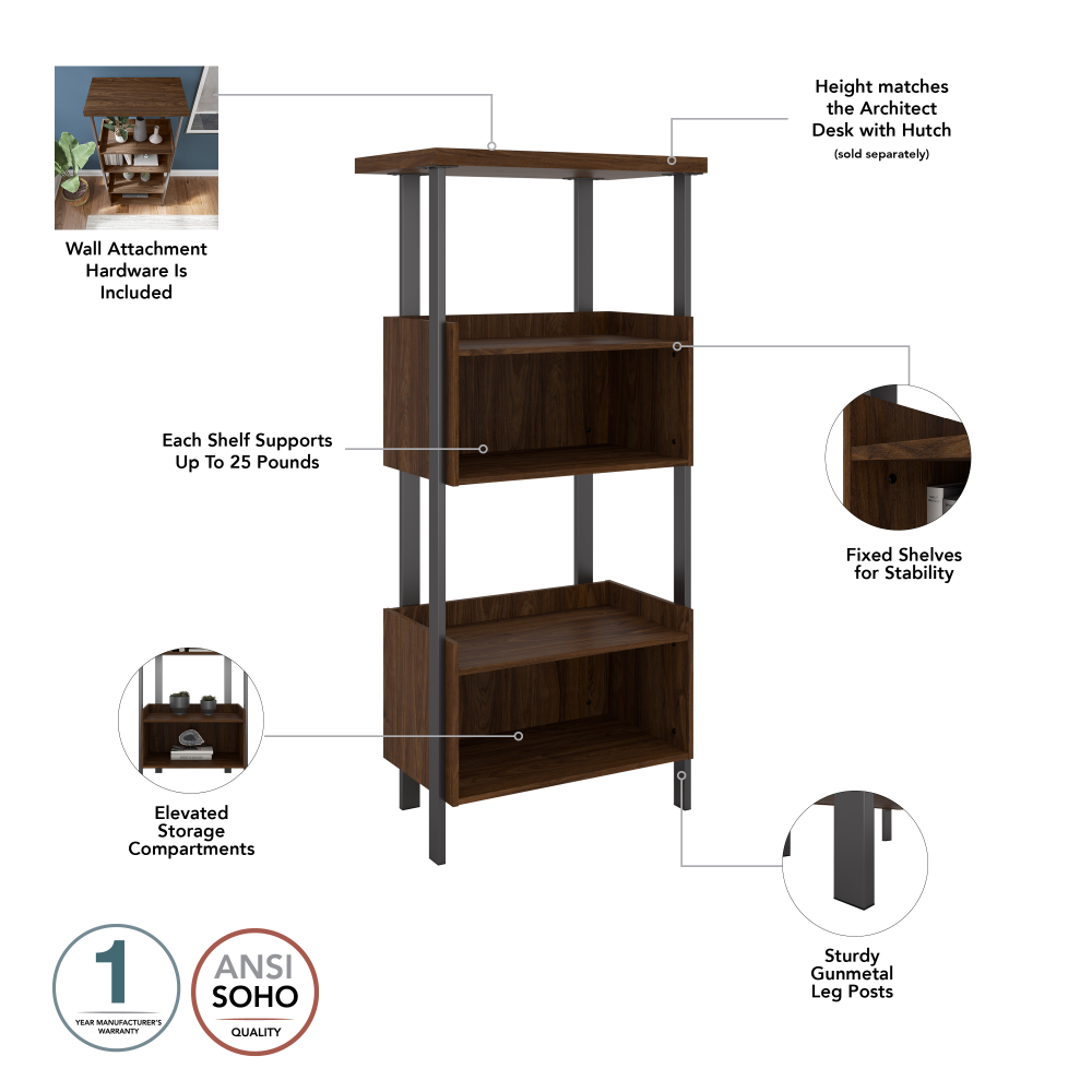 Shop Bush Furniture Architect 4 Shelf Bookcase, Image 08, ACB131MW-03, #color_modern walnut