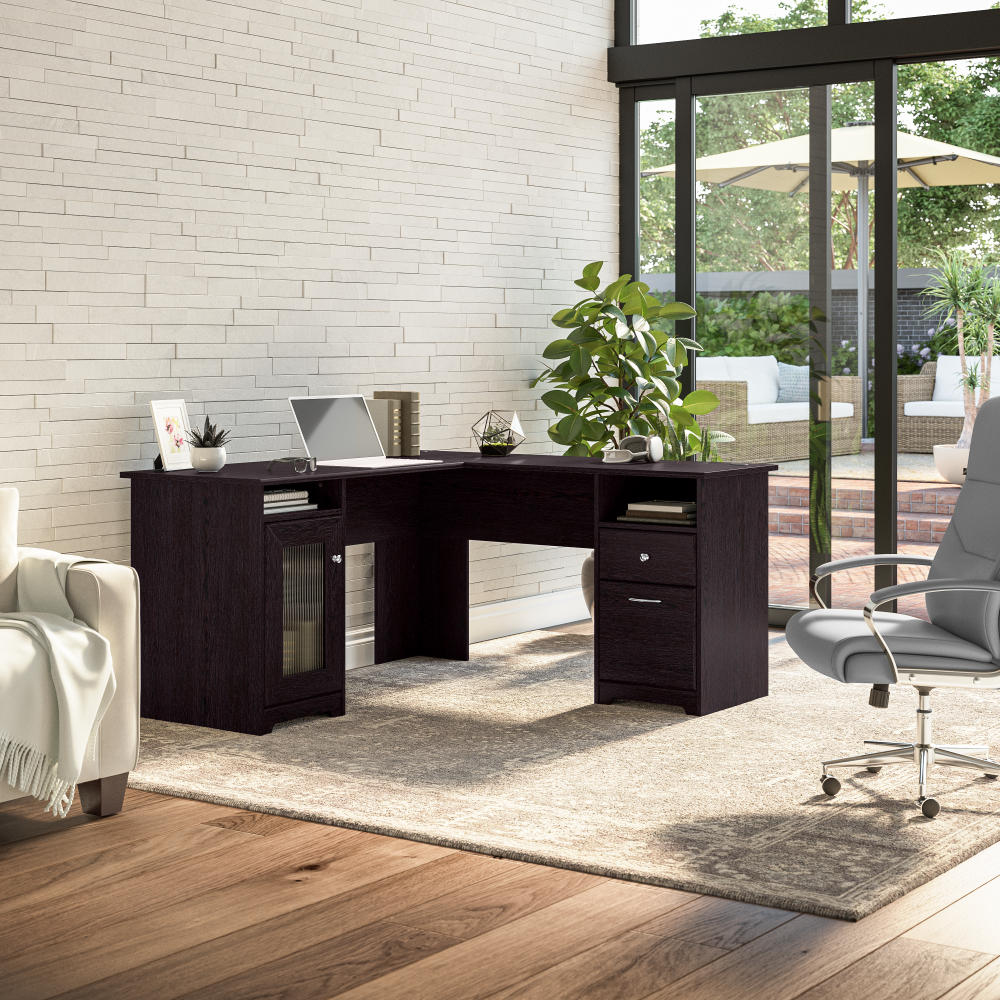 Shop Bush Furniture Cabot 60W L Shaped Computer Desk with Storage, Image 02, WC31830K, #color_espresso oak