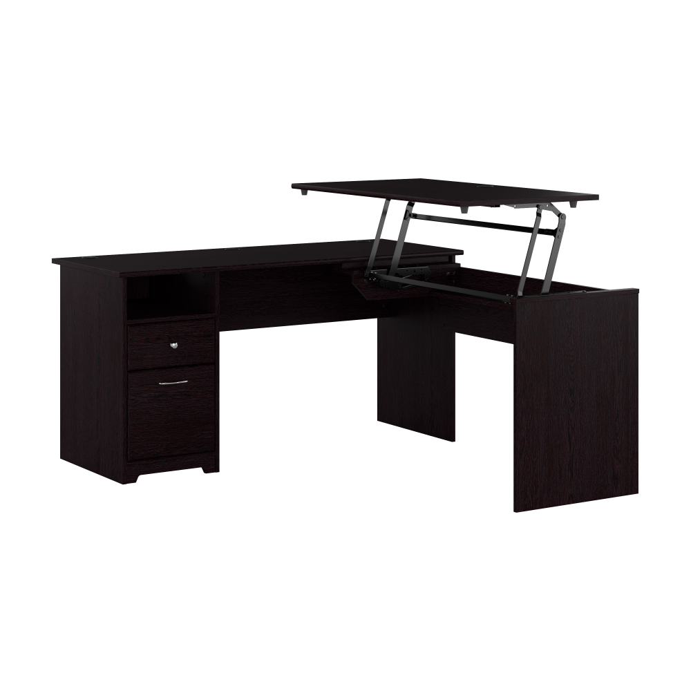 Shop Bush Furniture Cabot 60W 3 Position Sit to Stand L Shaped Desk, Image 01, CAB043EPO, #color_espresso oak