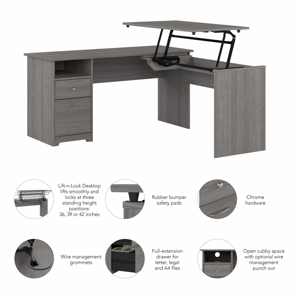 Shop Bush Furniture Cabot 60W 3 Position Sit to Stand L Shaped Desk, Image 08, CAB043MG, #color_modern gray