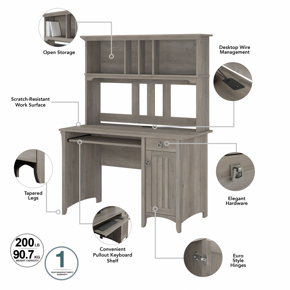 Shop Bush Furniture Salinas Small Computer Desk with Hutch, Image 07, MY72508-03, #color_driftwood gray