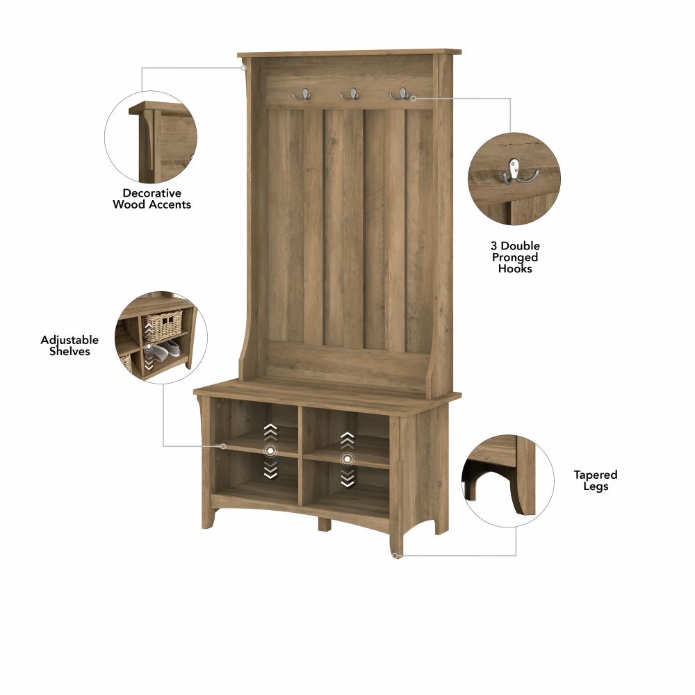 Shop Bush Furniture Salinas Hall Tree with Shoe Storage Bench, Image 07, SAS532RCP-03, #color_reclaimed pine