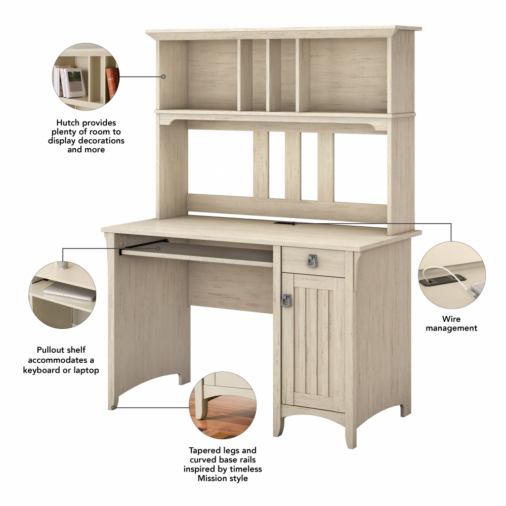 Shop Bush Furniture Salinas 48W Computer Desk with Hutch and Mid Back Tufted Office Chair, Image 06, SAL012AW, #color_antique white