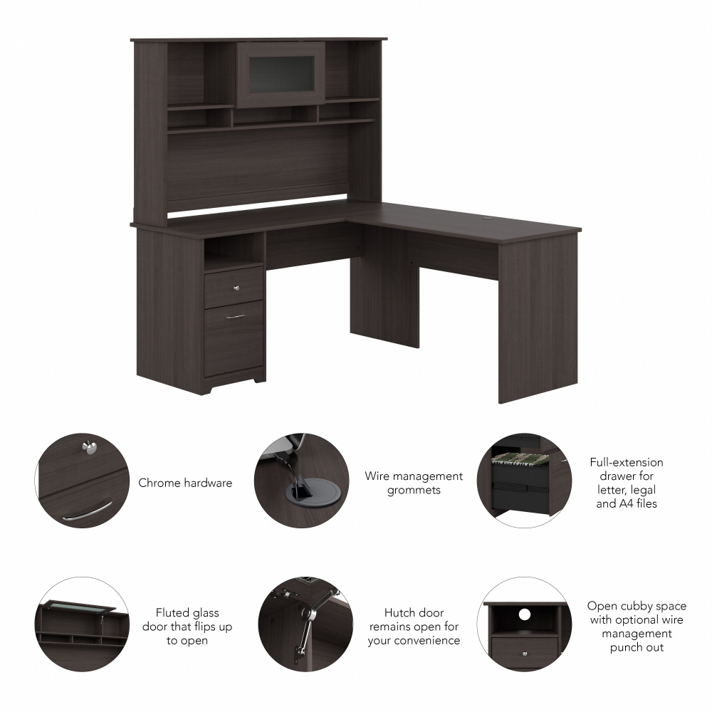 Shop Bush Furniture Cabot 60W L Shaped Computer Desk with Hutch and Drawers, Image 06, CAB046HRG, #color_heather gray