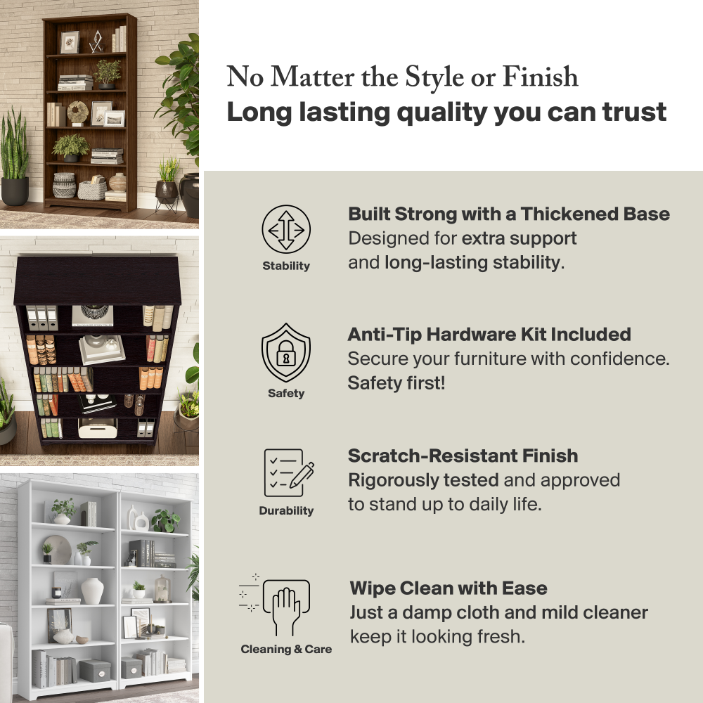 Shop Bush Furniture Cabot Tall 5 Shelf Bookcase, Image 05, WC31166, #color_linen white oak