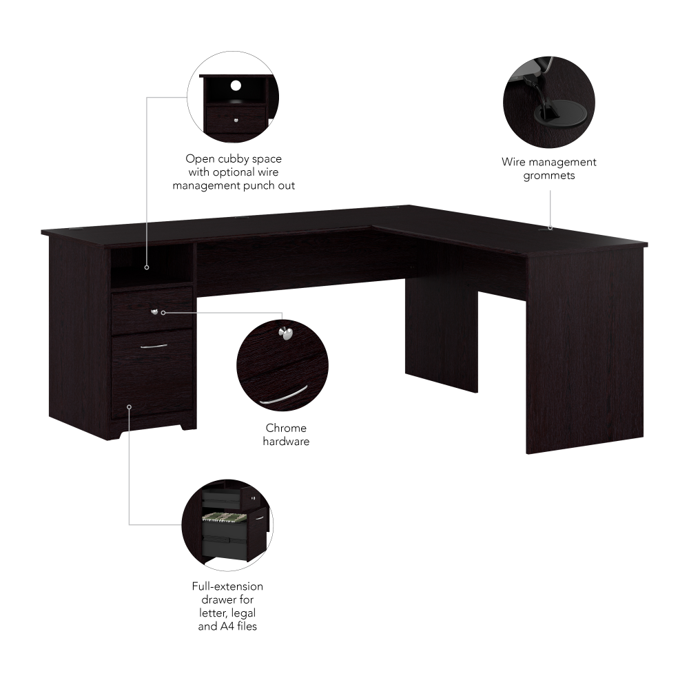 Shop Bush Furniture Cabot 72W L Shaped Computer Desk with Drawers, Image 06, CAB051EPO, #color_espresso oak