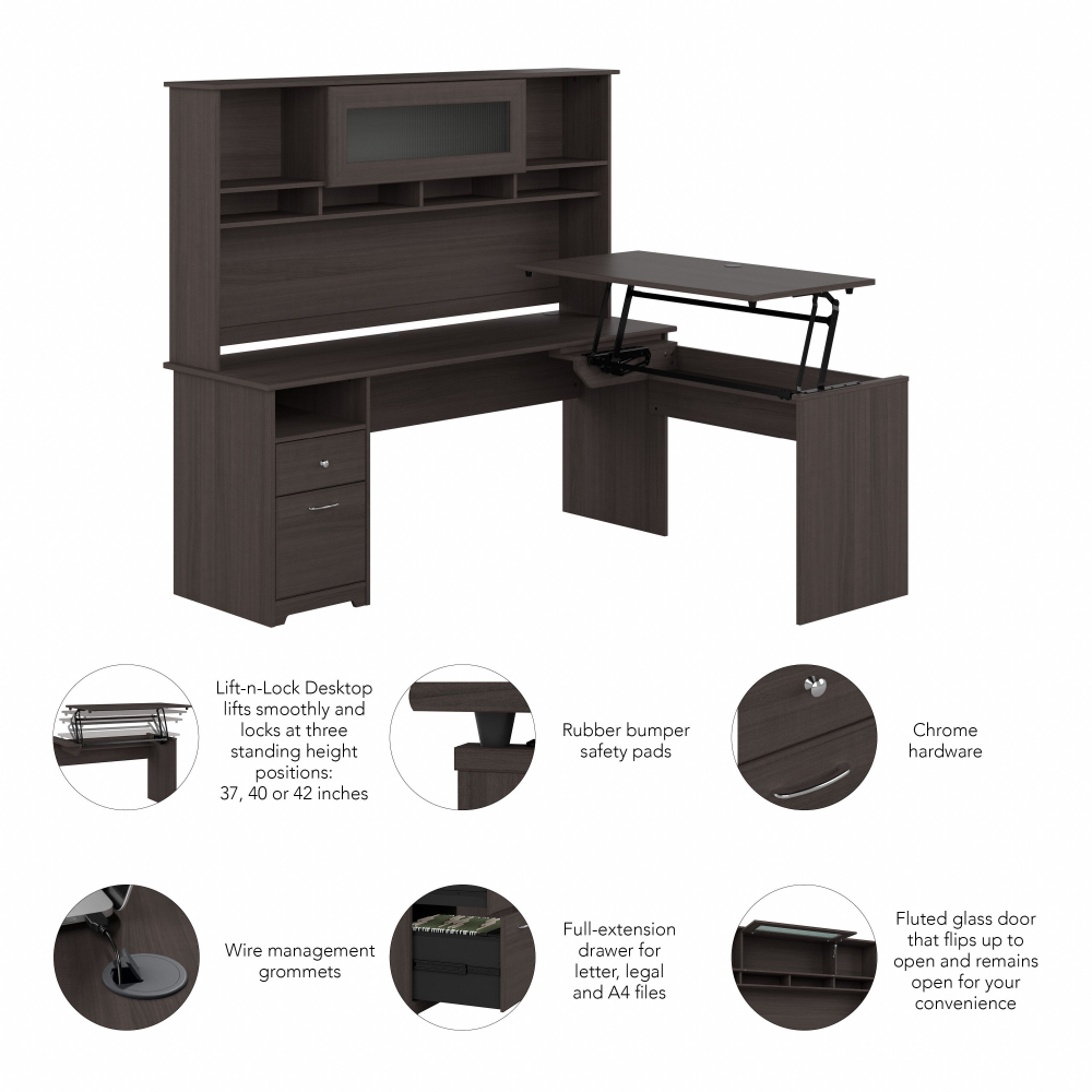 Shop Bush Furniture Cabot 72W 3 Position Sit to Stand L Shaped Desk with Hutch, Image 08, CAB052HRG, #color_heather gray
