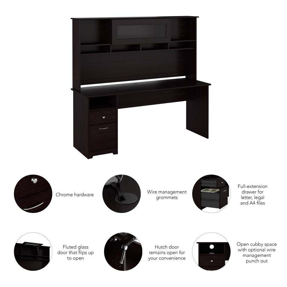 Shop Bush Furniture Cabot 72W Computer Desk with Hutch, Image 06, CAB049EPO, #color_espresso oak