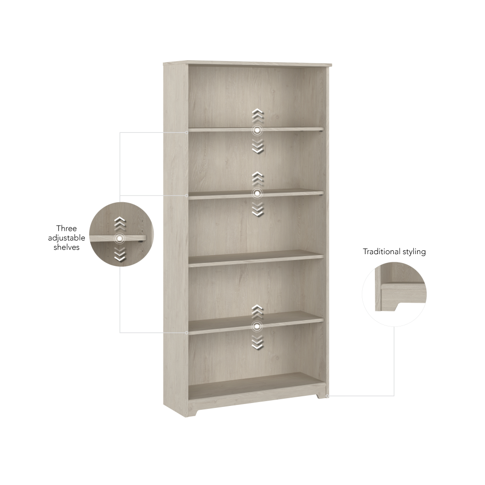 Shop Bush Furniture Cabot Tall 5 Shelf Bookcase, Image 06, WC31166, #color_linen white oak