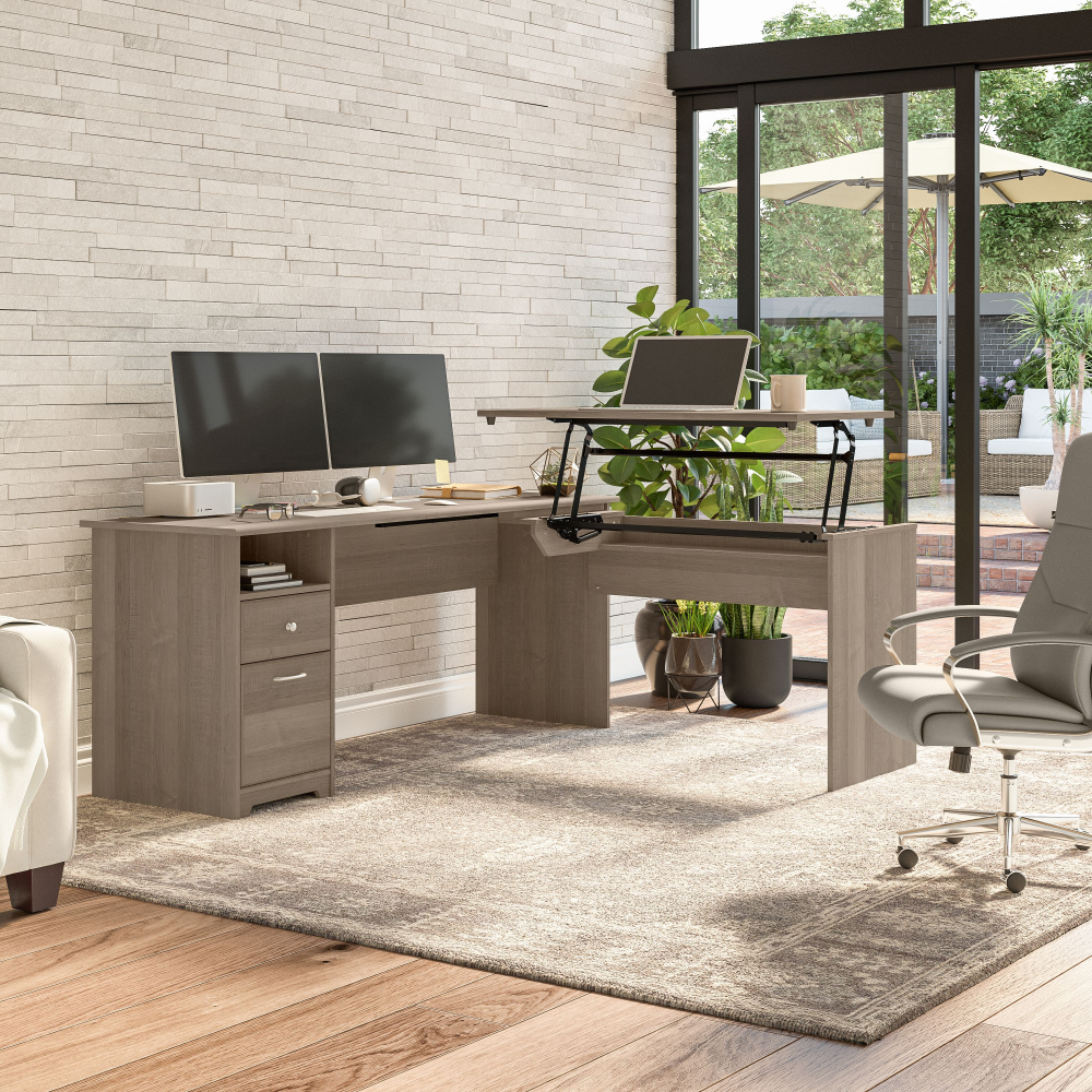 Shop Bush Furniture Cabot 72W 3 Position Sit to Stand L Shaped Desk, Image 02, CAB050AG, #color_ash gray