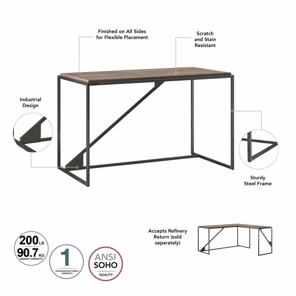 Shop Bush Furniture Refinery 50W L Shaped Industrial Desk, Image 04, RFY017RG, #color_rustic gray/charred wood