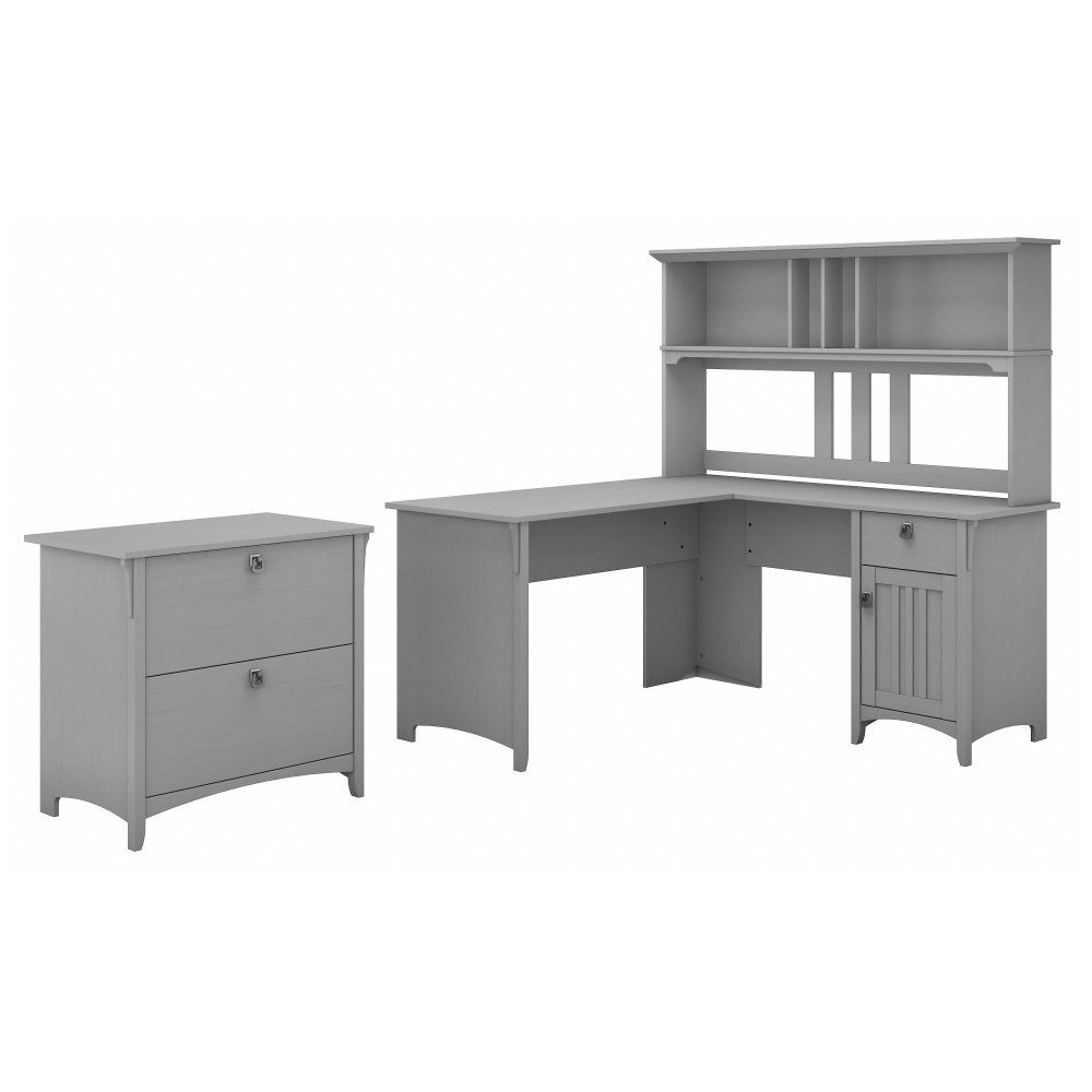 Shop Bush Furniture Salinas 60W L Shaped Desk with Hutch and Lateral File Cabinet, Image 01, SAL005CG, #color_cape cod gray