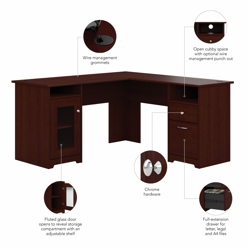 Shop Bush Furniture Cabot 60W L Shaped Computer Desk with Storage, Image 08, WC31430K, #color_harvest cherry